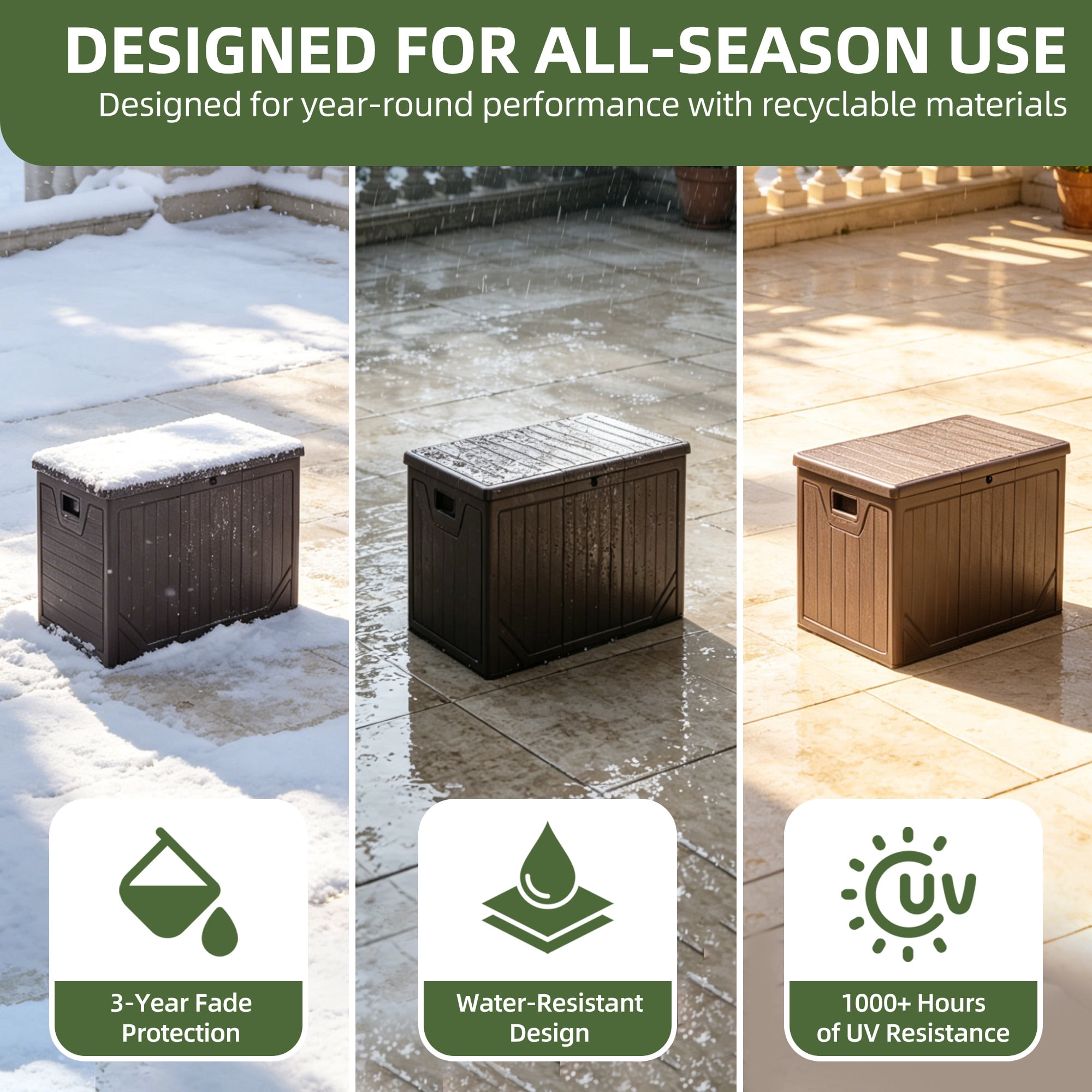 Uforic 230 Gallon Extra Large Resin Deck Box, Lockable Waterproof Outdoor Storage Bin, Weatherproof Patio Container for Patio Cushions, Garden Tools and Pool Supplies, Brown