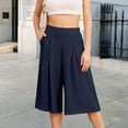 thumbnail image 6 of Promotion Sale! Women's Wide Leg Capri Pants High Waist Loose Lounge Shorts With Pockets Lightweight Comfortable Breathable Summer Casual Elastic Waist Trousers Navy XXL Size, 6 of 8