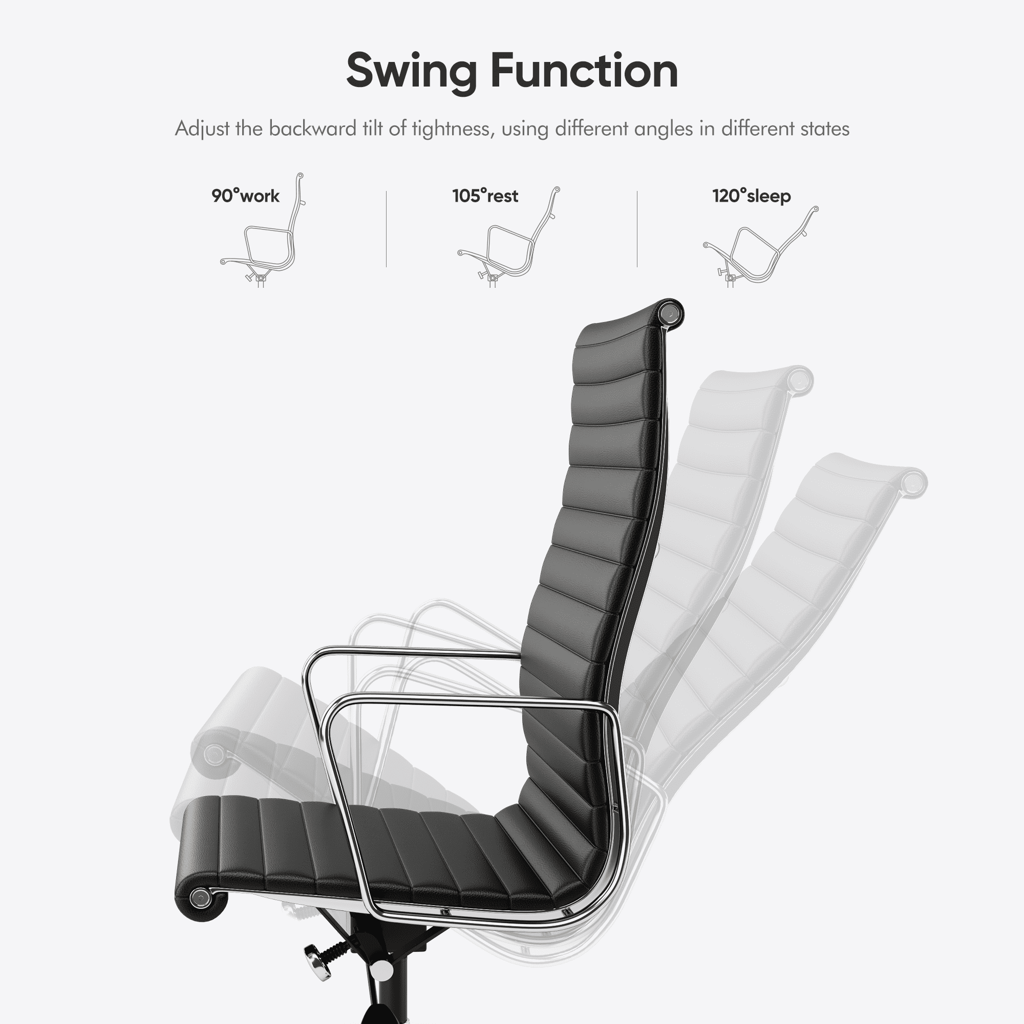 Ribbed Genuine Leather Office Chair, Hight Back, Adjustable Ergonomic Computer Chair Black 1PC