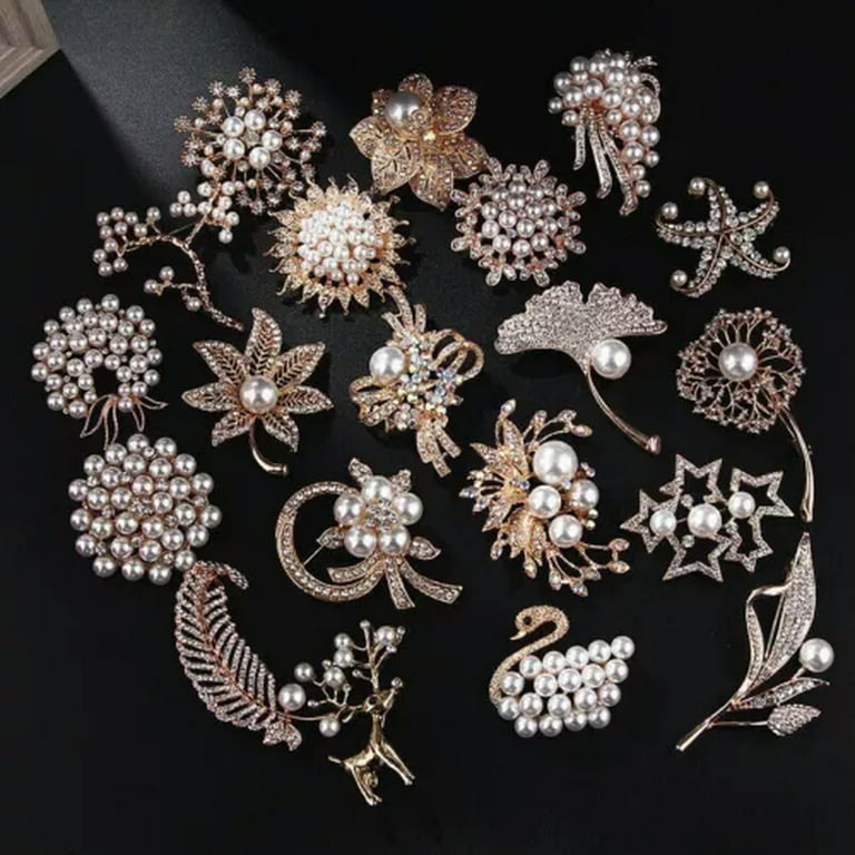WBQF Hot Selling Fashion Full Pearl Rhinestone Flower Brooch