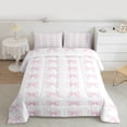 thumbnail image 3 of Manfei Cartoon Princess Bowknot Bedding Comforter Set for Teens, Kawaii Pink Ribbon Twin Comforter Sets, Stripes Abstract Reversible Bedding Set, Luxury Bedroom Decor, 2 Pieces, 3 of 9