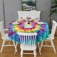 thumbnail image 2 of Rainbow Tie Dye Radial Pattern Round Tablecloth 60"x60",Wrinkle Wipeable Table Cloth for Kitchen Dining Room Picnic Patio Party, 2 of 6