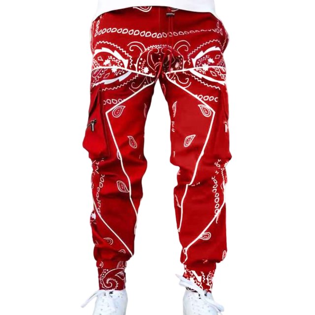 Avamo Pantalons pour Hommes Bas à Cordon Poches Pantalons Cargo Pantalons Décontractés Parachute Pantalons de Rue Rouge m