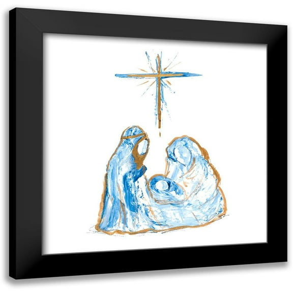 Maria, Robin 12x12 Black Modern Framed Museum Art Print Titled - Blue and Gold Nativity I
