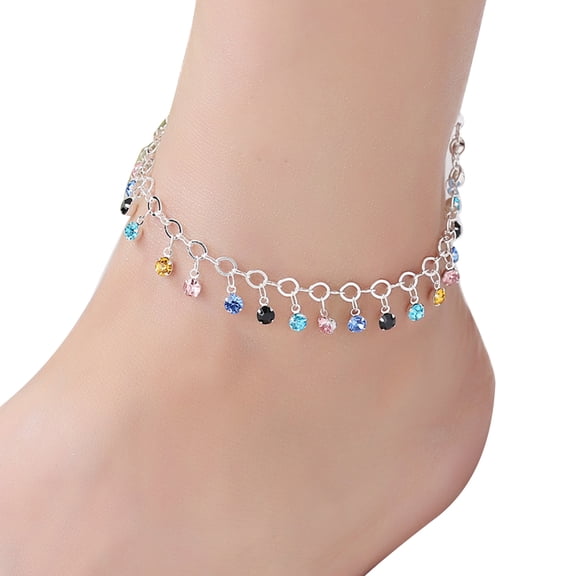 AYYUFE Shiny Colorful Rhinestone Tassel Chain Ankle Bracelet Anklet Women Beach