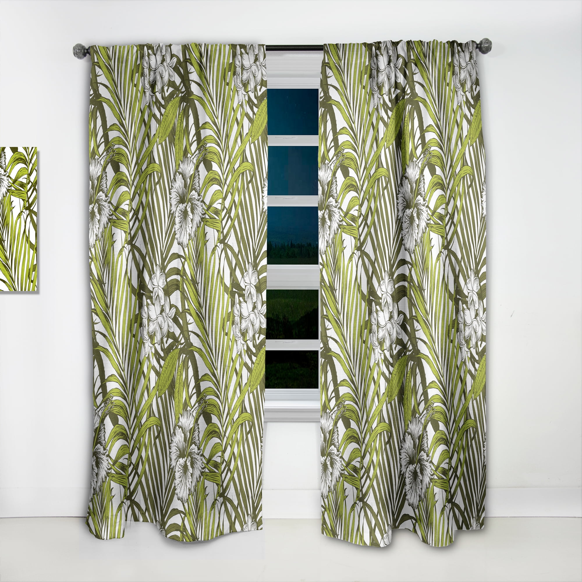 Designart 'Palm Tropical Leaves I' Mid-Century Modern Curtain Panel