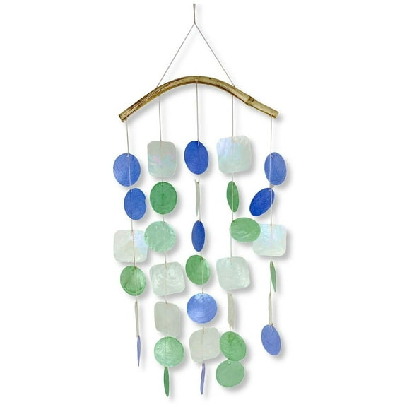 CintBllTer Ocean Capiz Wind Chime Mobile with Bamboo Hanger - 18" Long Blue Green Windchime
