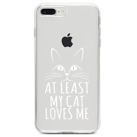 DistinctInk Clear Shockproof Hybrid Case for iPhone 7 PLUS / 8 PLUS (5.5" Screen) TPU Bumper Acrylic Back Tempered Glass Screen Protector - At Least My Cat Loves Me