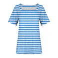 thumbnail image 4 of Ashirexll T-shirts, Short Sleeve Tops for Women, Womens Stripe Color Short Sleeve Top Round Neck Short Sleeve T-shirt, 4 of 5