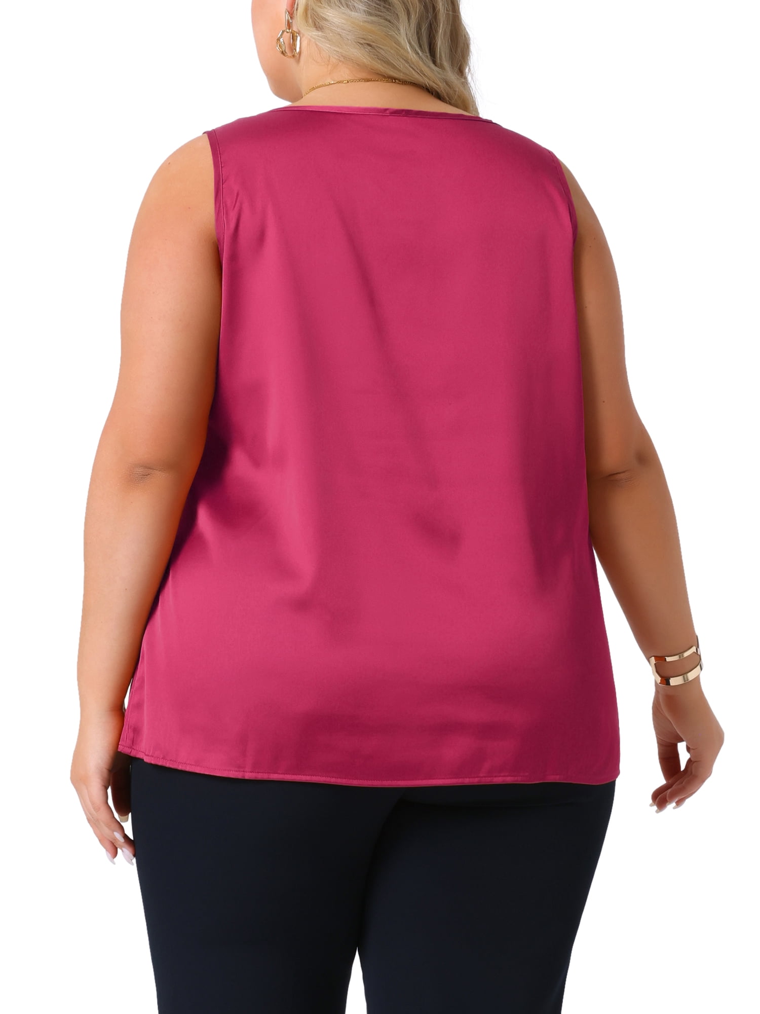 DARING DIVA Women's Plus Casual Silk Satin Tank Top V Neck Cami Blouse 3X Brick Red