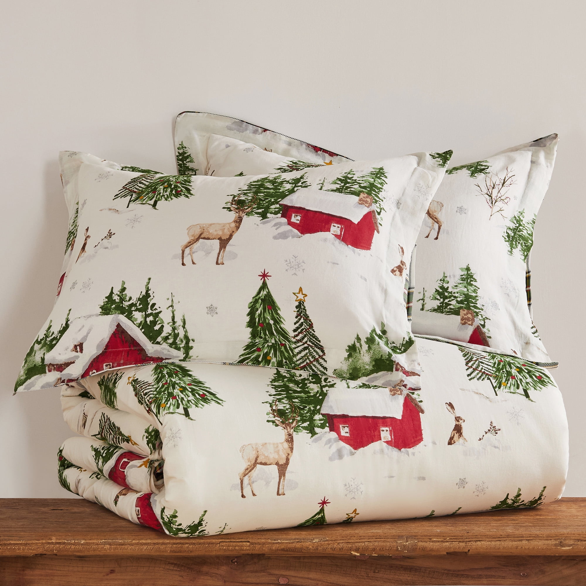 Levtex Home - Tatum Pines Comforter Set - Full/Queen Comforter + Two Standard Pillow Cases - Christmas Cabin - Red, Green, Brown, White - Comforter (90 x 94in.) and Pillow Case (26 x 20in.) - Cotton