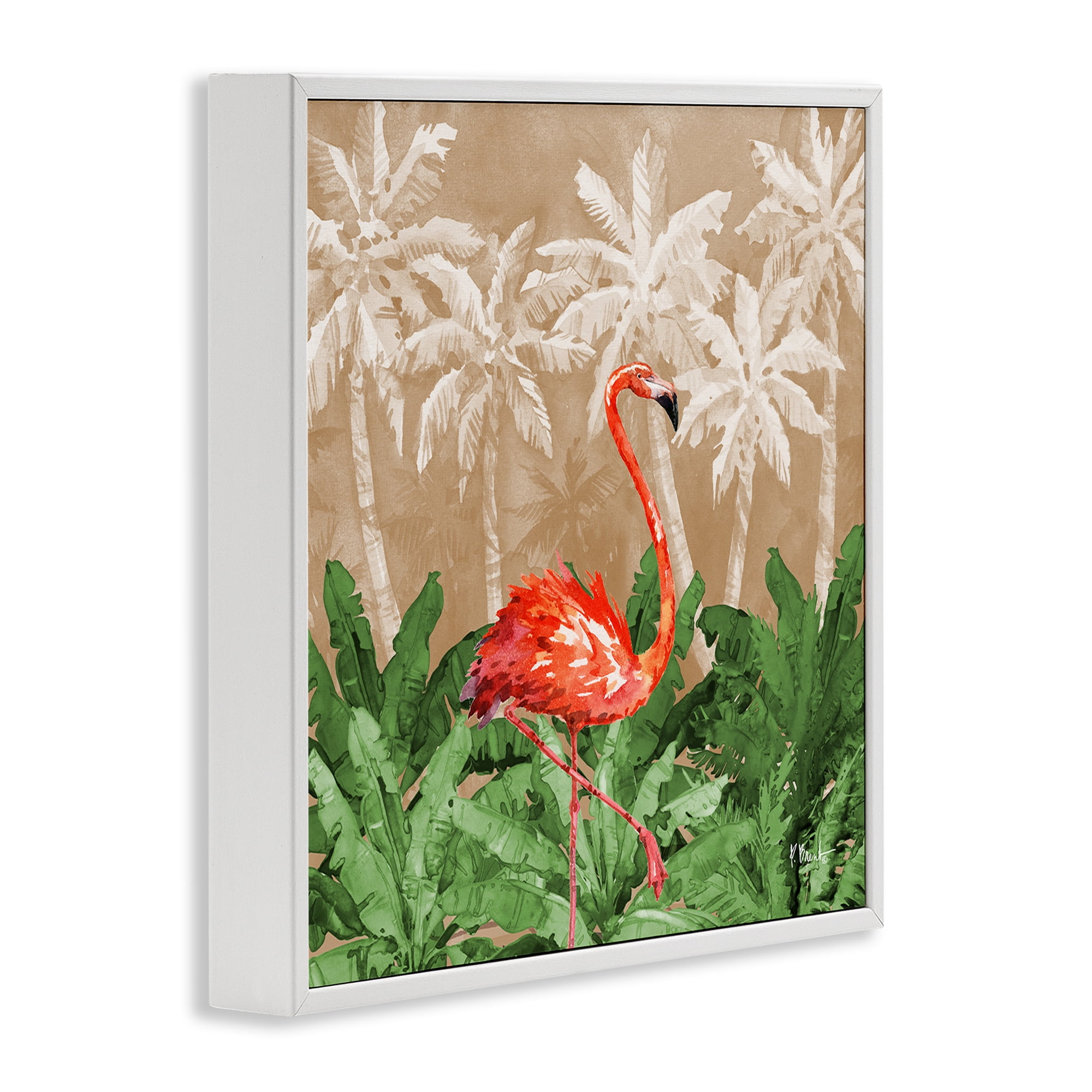 Stupell Industries Jungle Life Flamingo Animals & Insects Painting White Framed Art Print Wall Art, 12 x 12