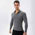 thumbnail image 2 of Men's Compression Shirt- Autumn Winter Plus Fleece High Elastic Tight Sport Running Zipper Standing Collar Long Sleeve, 2 of 7