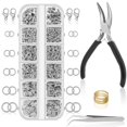 thumbnail image 1 of Kit de anillas de salto para joyería Anezus, 1200 piezas, color plata, con herramientas, 1 of 7