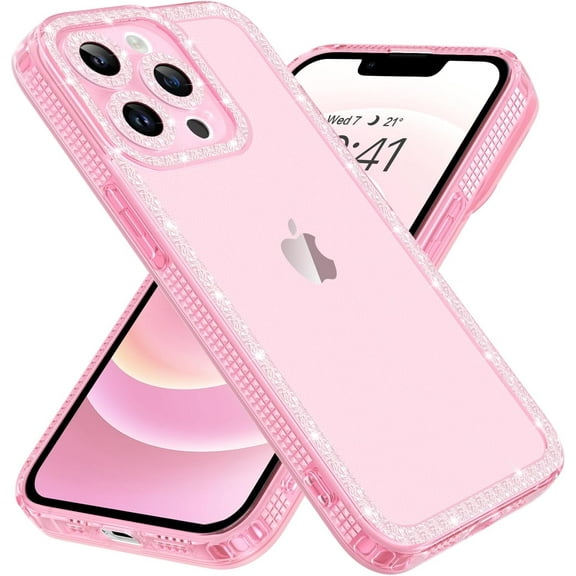 iPhone 13 Pro Case, iPhone 13 Pro Phone Case Glitter Bling Edges Soft Flexible TPU iPhone 13 Pro Case Slim Anti-Scratch Anti-Yellow Protective iPhone 13 Pro Phone Case for Women, Glitter Pink