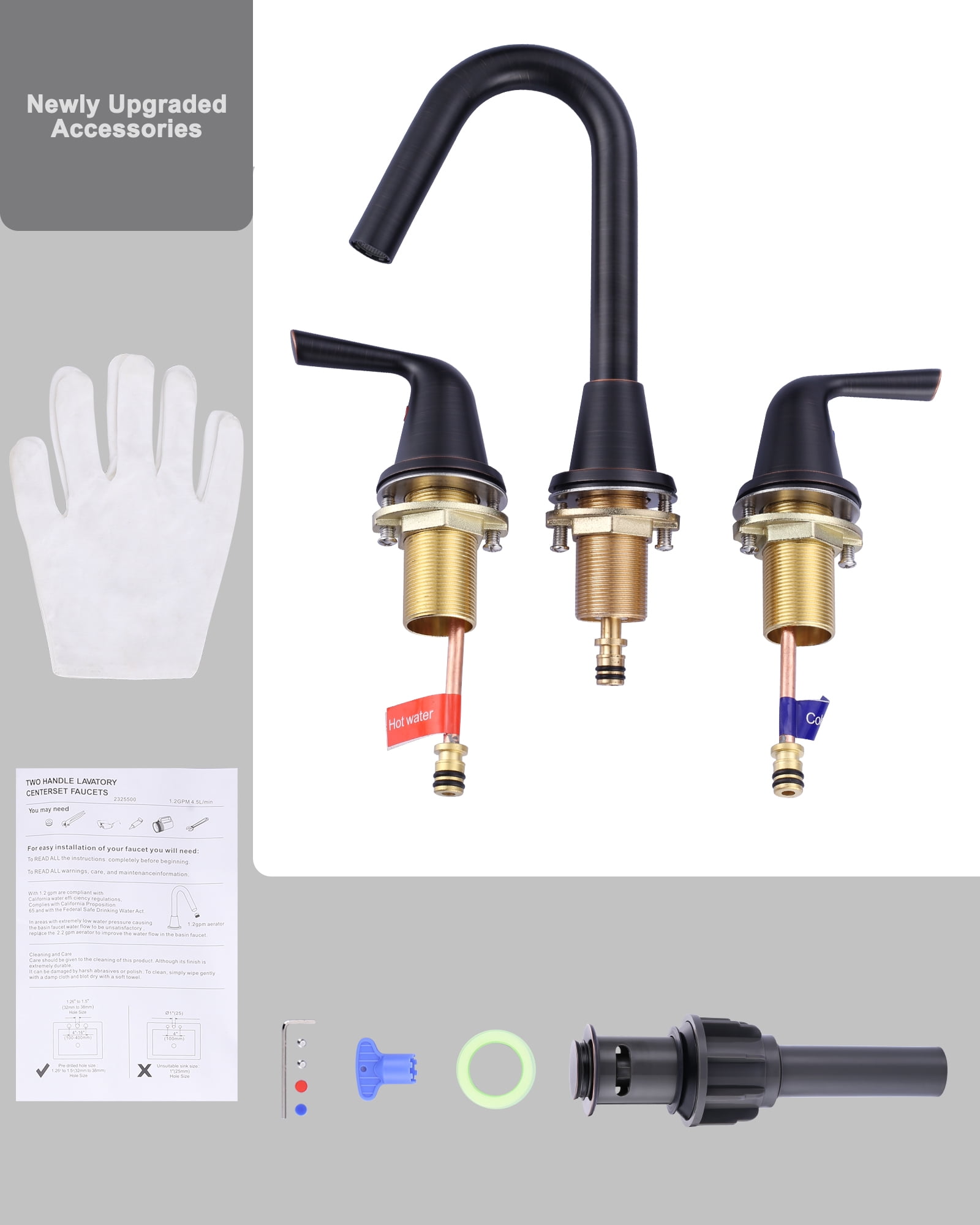 WOWOW Widespread Bathroom Faucets for Sink 3 Hole Oil Rubbed Bronze, 8 inch Bathroom Faucet with Pop Up Drain Assembly and Water Supply Lines 2 Handle 360° Swivel Spout Basin Faucets for Vanity