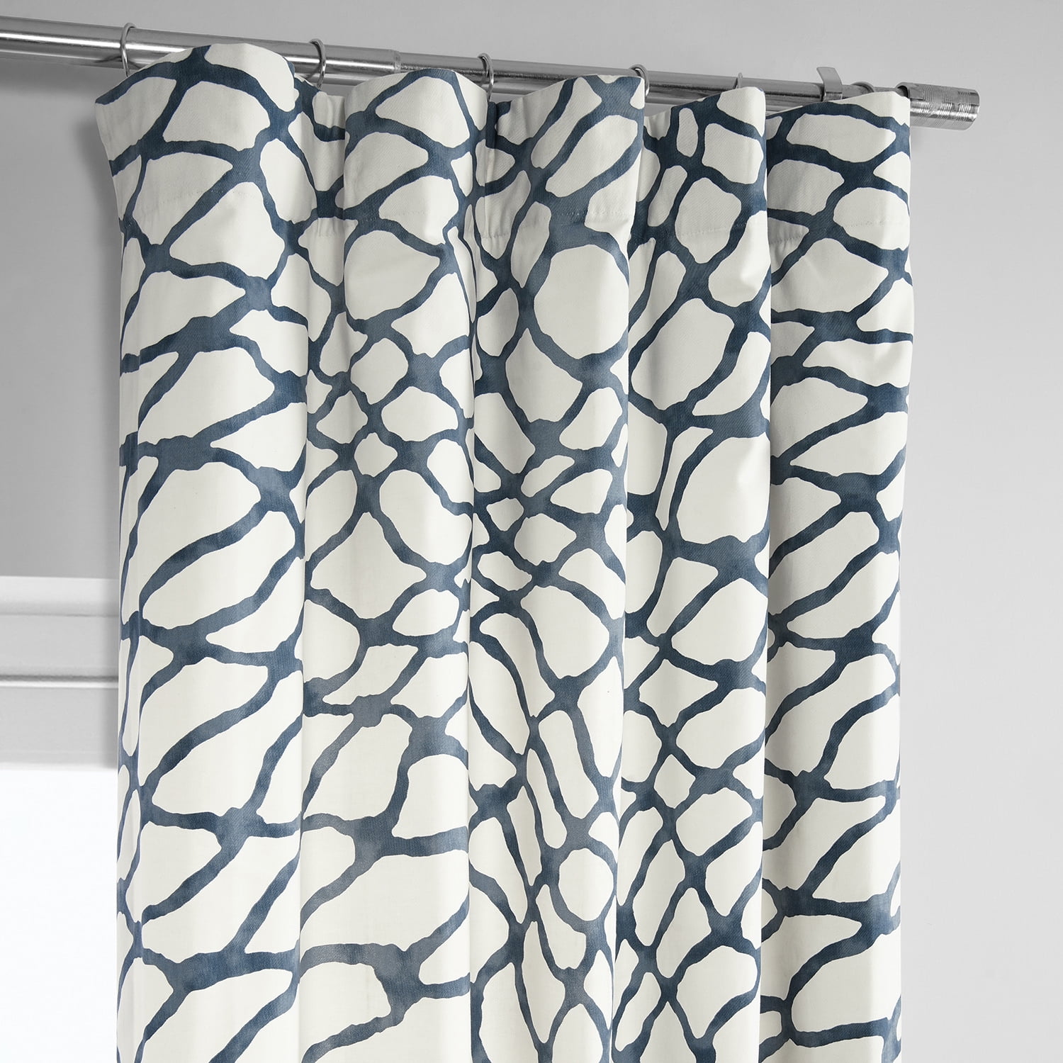 Ellis Blue Printed Cotton Twill Curtain (1 Panel), Ellis Blue, 50W X 108L