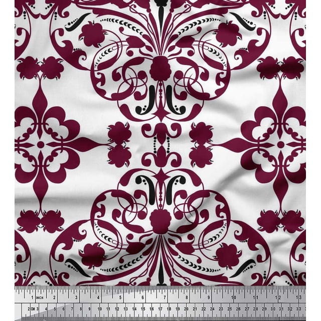 Soimoi Polyester Crepe Fabric Moroccan Damask Decor Fabric Printed Yard 42 Inch Wide