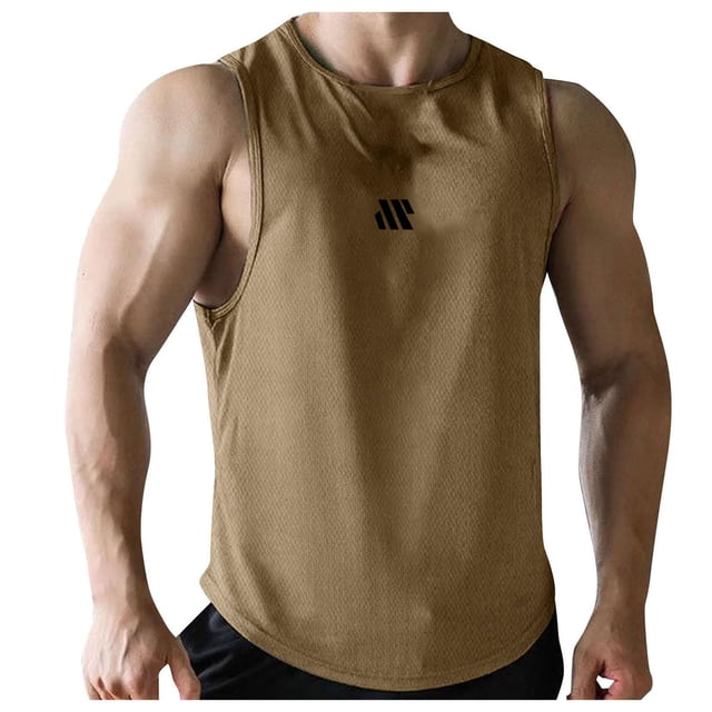 Ramiter Mens Tank Top Mens Light Weight Quick Dry Sleeveless ProtectionRash Guard Shirt Khaki,M