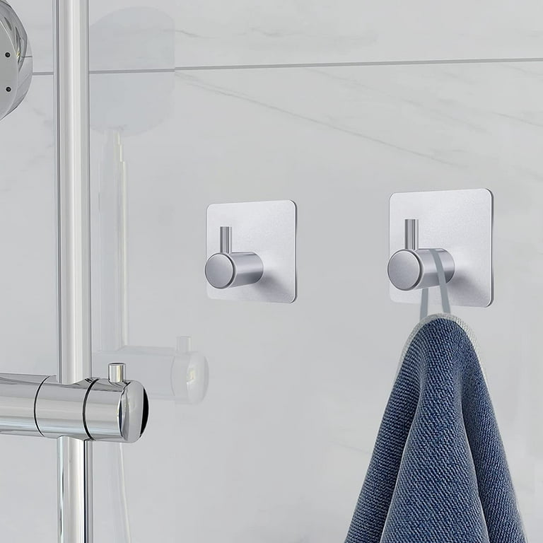 4 Pack Shower Adhesive Hooks Stainless Steel Coat Towel Robe Hooks for  Bathroom