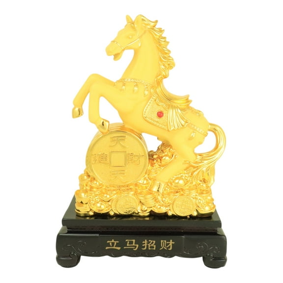 14 Inch Chinese Feng Shui Golden Horse Statue for Wealth