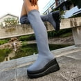 thumbnail image 4 of Gray Women'S Casual Winter Boots Fashion Solid Round Toe Thick Bottom Wedge Heel Mesh Elastic Stockings Over-The-Knee Boots Outdoor Indoor Shoes Weight 2.34 Pounds, 4 of 9