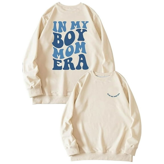 FYEGRE Boy Mom Sweatshirt for Women Funny in My Boy Mom Era Graphic Pullover Tops Long Sleeve Crew Neck Fall Shirt Beige XXL