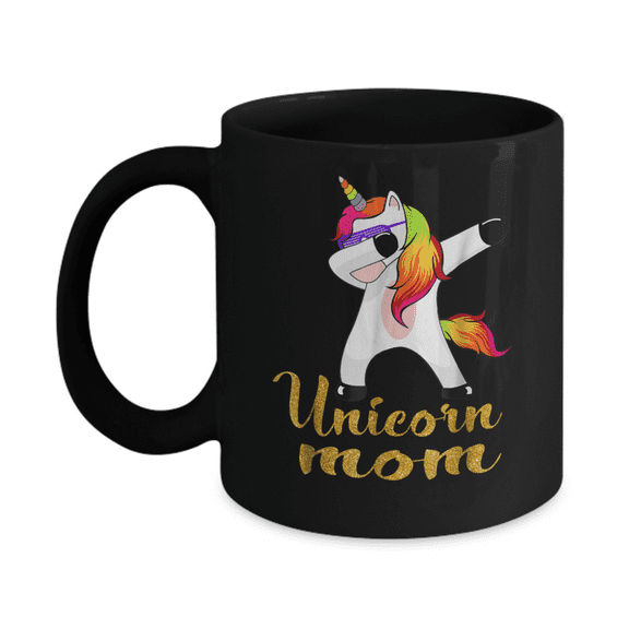 Unicorn Mom, Unicorn Dabbing Mug For Mothers Day, Moms Birthday- Black Porcelain Coffee Mug 11 oz