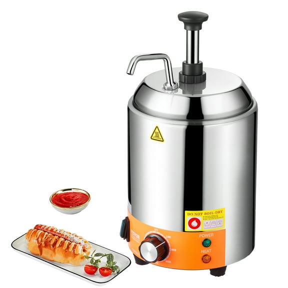 VEVOR Electric Cheese Dispenser with Pump, 2.4L Commercial Hot Fudge Warmer, Stainless Steel Pump Dispenser, 86-230℉ Temp Adjustable Nacho Cheese Sauce Warmer, for Hot Fudge Cheese Caramel