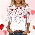 thumbnail image 4 of Conairie 3/4 Sleeve Shirts for Women ValentinesHeart Print Crochet Crew Neck Long Sleeve T Shirt Fashion Loose Casual T Shirt Comfy Soft Blouses Vacation Clothes White L, 4 of 5