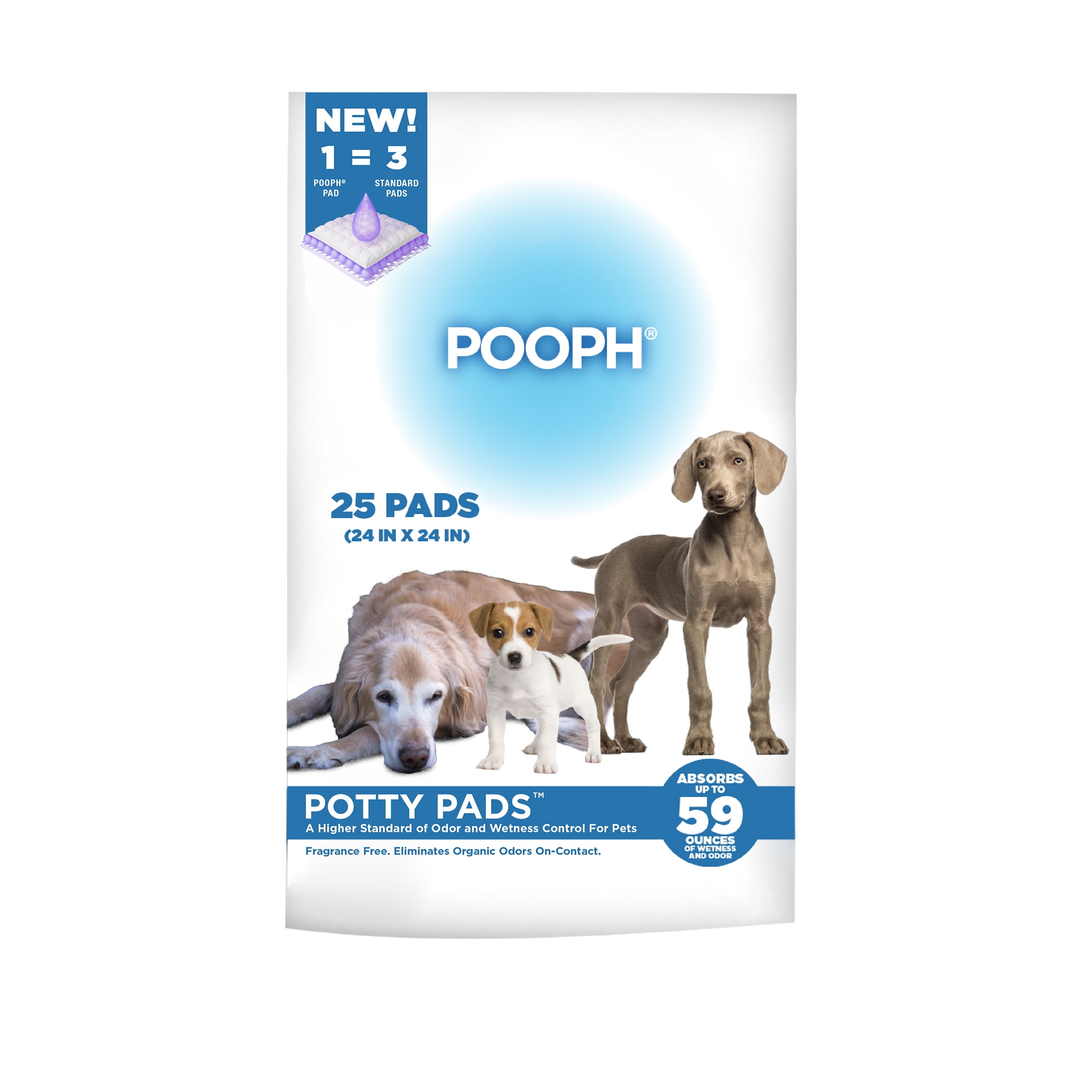 (3 pack) Pooph Potty Pads, 25 Count, Fragrance-Free, No Harsh Chemicals
