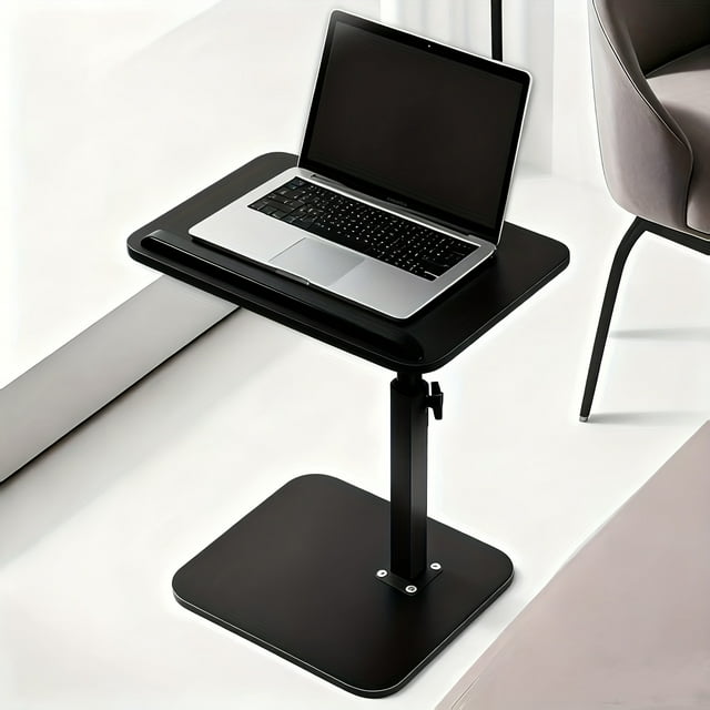 Rotatable And Adjustable Laptop Desk - Black/Walnut, Featuring Support Rods And Angle Adjustment Design, Ideal for Placement In Any Home Setting, Suitable Sofa Side Table Or Living Room Coffee Table