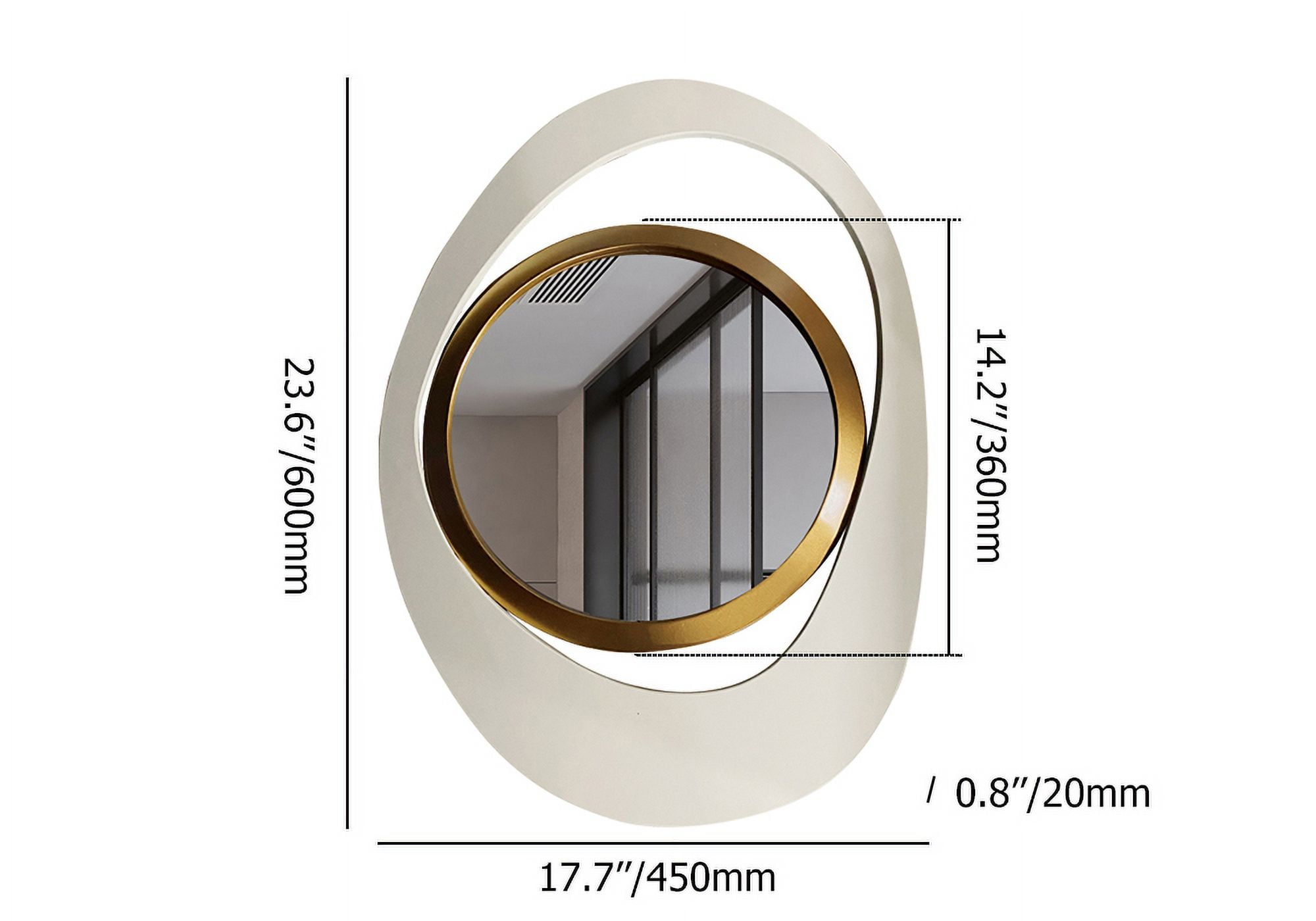 Homary Modern 23.6" Wall Mirror Decor Large White & Gold Abstract Geometry Wall Mirror Decor Living Room Bedroom