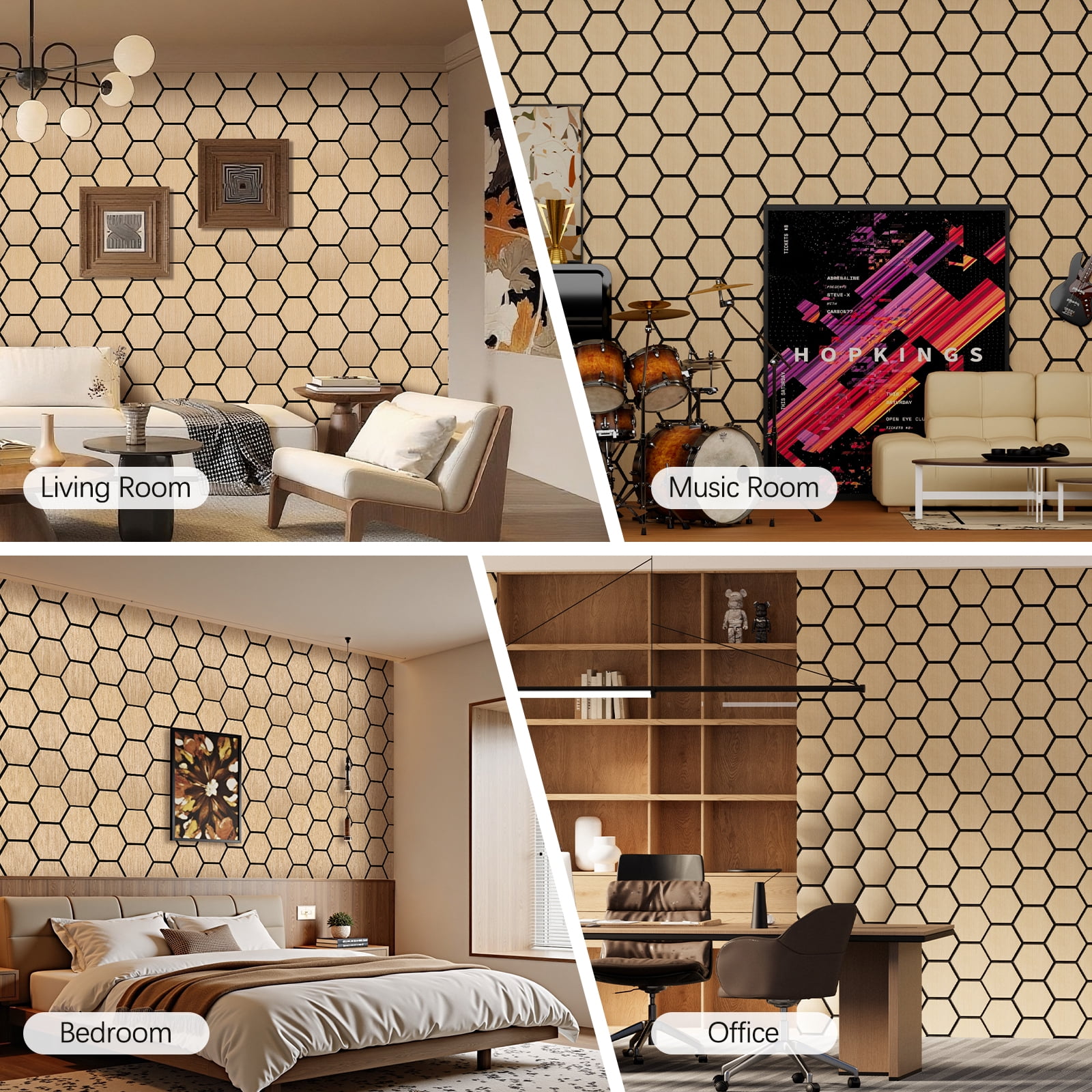 4 Packs Acoustic Wall Panels - Self-Adhesive 3D Wood Slat Wall Panel- Peel and Stick Sound Absorbing Panels for Noise Reducing - Feature Wall Decor for Home & Office