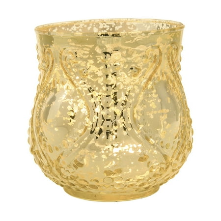 Gold Flower Vase Vintage Mercury Glass Vase and Candle Holder (4-Inch, Rose Design, Large Nouveau Motif, Gold) - Decorative Flower ()