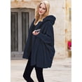thumbnail image 4 of Women'S Solid Color Long-Sleeved V-Neck Hooded Jacket Casual Loose Plush Buttonless Jacket Navy Blue M, 4 of 7