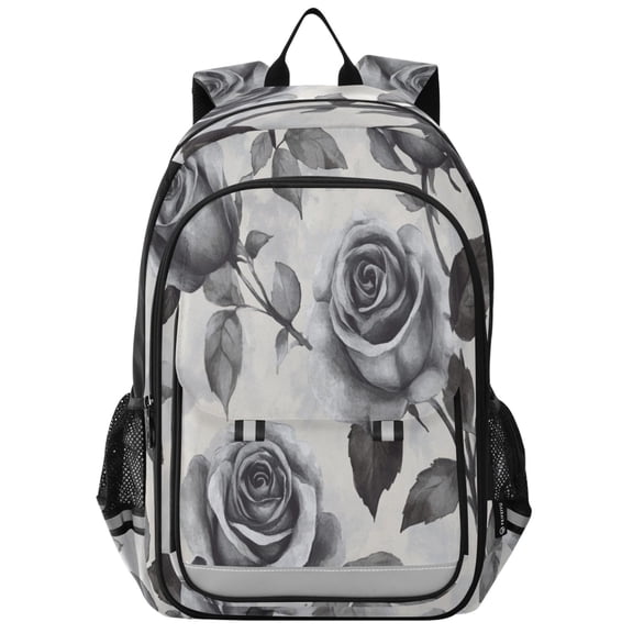 Backpack 12.9 *5.1 * 17.7 Inches Outing Backpack, Shopping Backpack, Travel Backpack Gray Roses Seamless