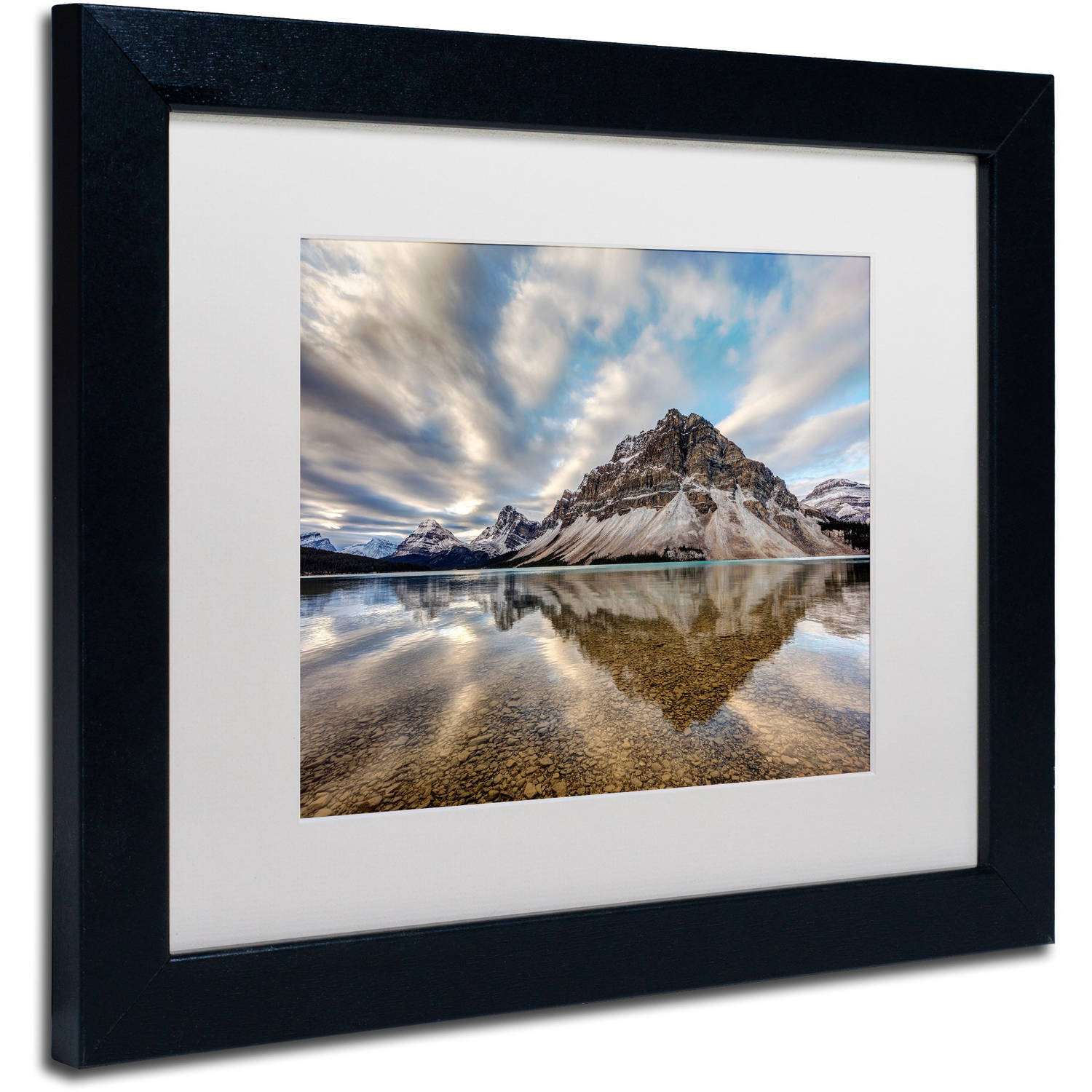 Trademark Fine Art 'Bow Lake Reflection' Canvas Art by Pierre Leclerc, White Matte, Black Frame