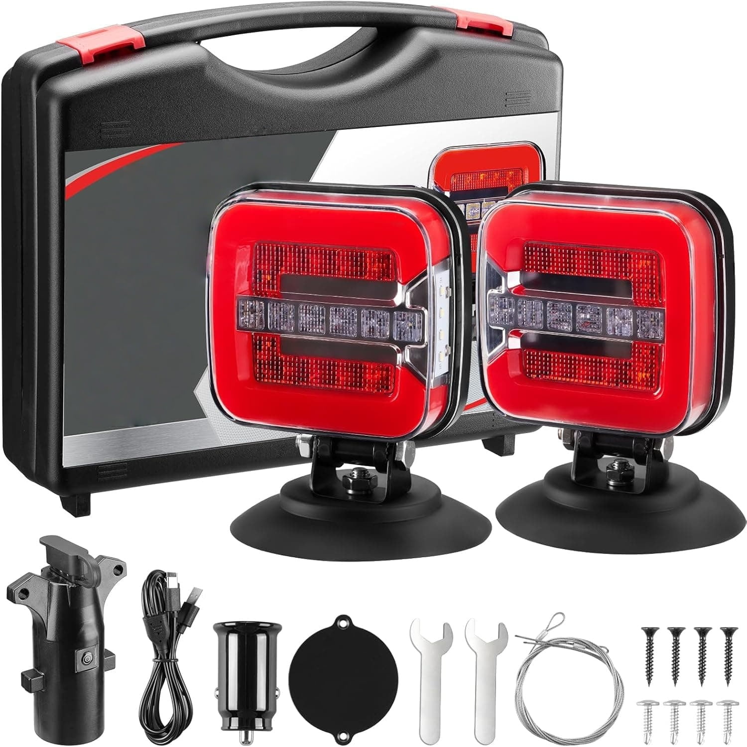 Wireless Trailer Lights Magnetic - Adjustable Magnetic Tow Light with 2 Mounting Options Rechargeable Towing Tail Light Kit Reverse Light for Trucks, Boat, RV, Vehicle, Caravan