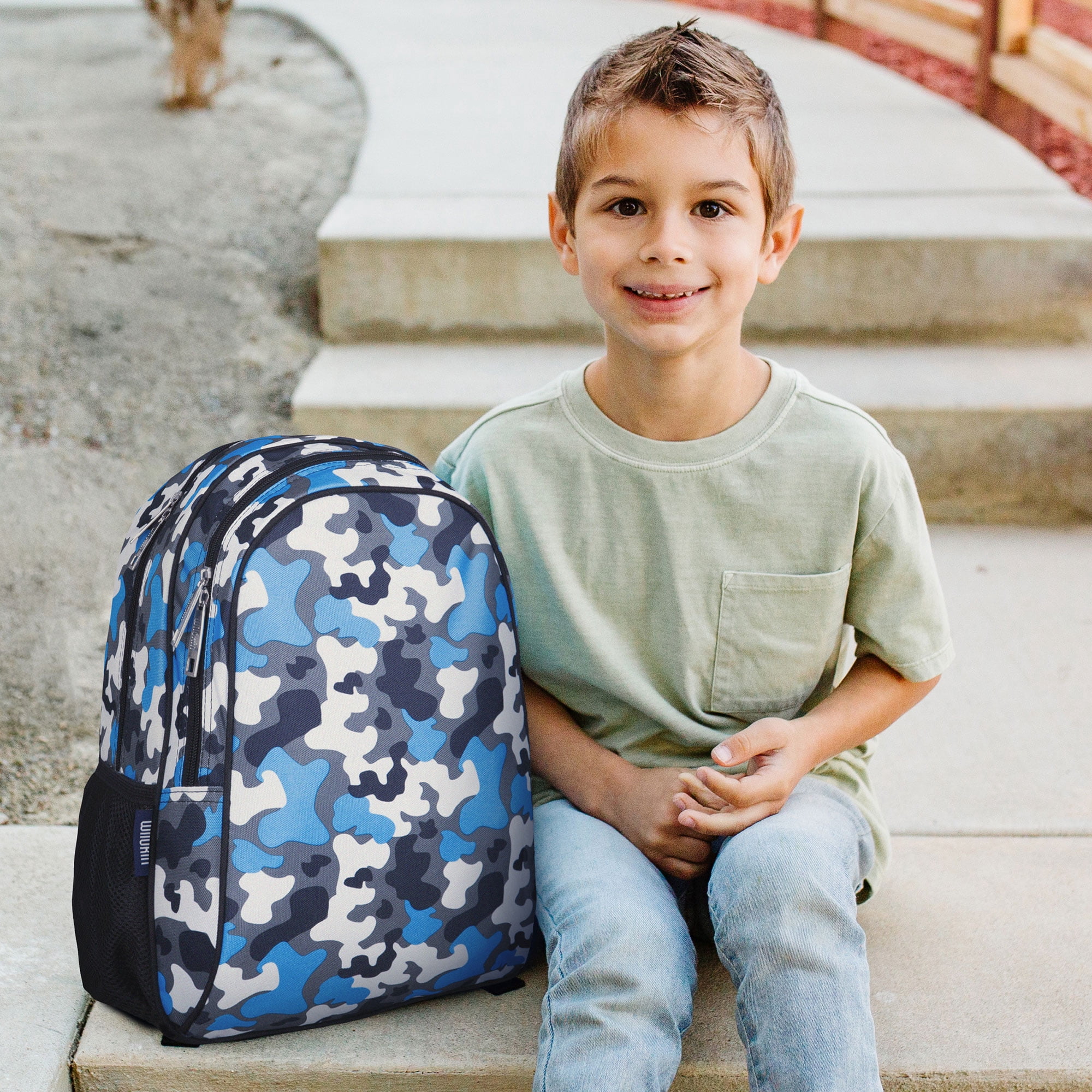 Wildkin Kids 15 Inch School and Travel Backpack for Boys and Girls (Blue Camo)