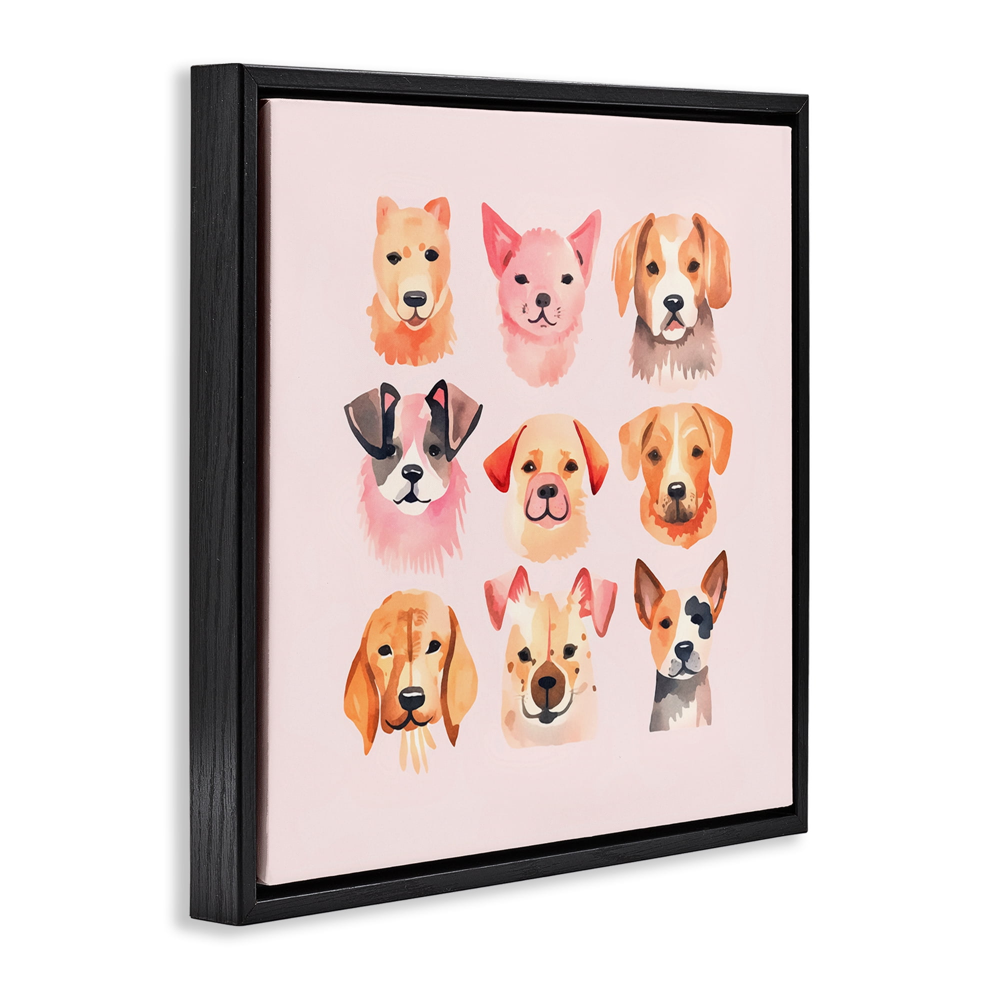 Stupell Industries Whimsy Dog Parade Animals Painting Black Floater Framed Canvas Art Print Wall Art, 25 x 25