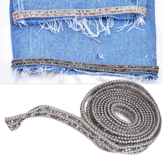 Rhinestones Banding, Pretty Design 1m Length Rhinestone Trim Easy Cutting Easy Fixing With Glue For DIY Gold,Transparent Gray