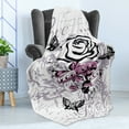 thumbnail image 4 of Rose Soft Flannel Fleece Throw Blanket, Abstract Rose with Butterflies Nostalgic Victorian Design Forever Love Theme, Cozy Plush for Indoor and Outdoor Use, 50" x 60", Pale Mauve Pink, by Ambesonne, 4 of 5