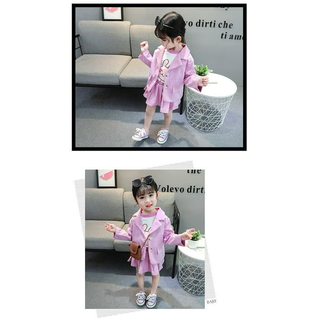 Wedding Party Girls Formal Suit Top Set Kids Spring Front Open Button Decoration Turn Down Collar Clothes Kit Polyester Breathable Clothing Blue Pants 110cm