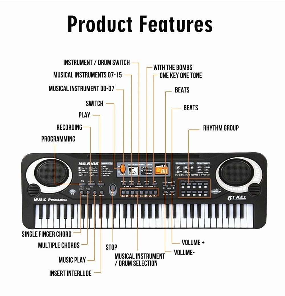 2018 OCDAY 61Key Digital Electric Piano Keyboard & Sheet Music Stand
