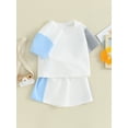 thumbnail image 3 of Suealasg Kids Boys Girls Summer Outfits 2T 3T 4T 5T 6T Short Sleeve Contrast Color T-Shirt Tops Elastic Shorts 2Pcs Toddler Boys Girls Causal Clothes, 3 of 9