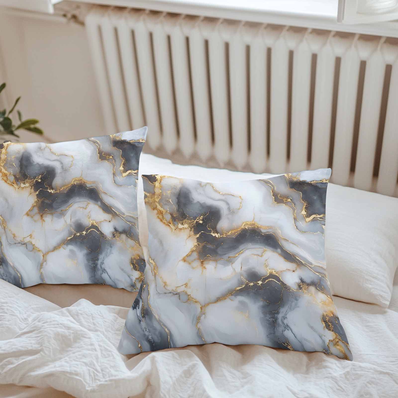 Waterproof Throw Pillow Covers Set of 2, 26x26 Inch Marble Yellow White Decorative Pillowcases Outdoor Pillow Slip Cushion Covers Set for Couch Tent Modern Abstract Art Ink Painting