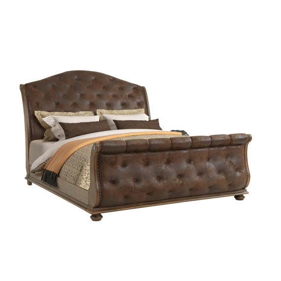 Tufted Sleigh Bed in Walnut Finish (Queen: 110 in. L x 66 in. W x 67 in. H (137 lbs.))