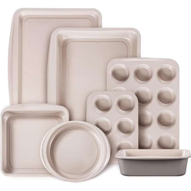 Juego de 7 moldes antiadherentes apilables para hornear - Juegos de moldes para repostería que incluyen bandejas para galletas, molde para muffins, molde para pan, molde para pasteles, molde