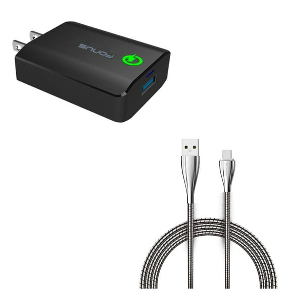 Metal USB Cable   Home Charger for Motorola One 5G Ace Phone - 6ft Type-C Charger Cord Power and Fast 18W USB Port Power Adapter Combo for Motorola One 5G Ace (2021)